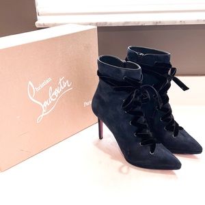 Louboutin blue suede booties